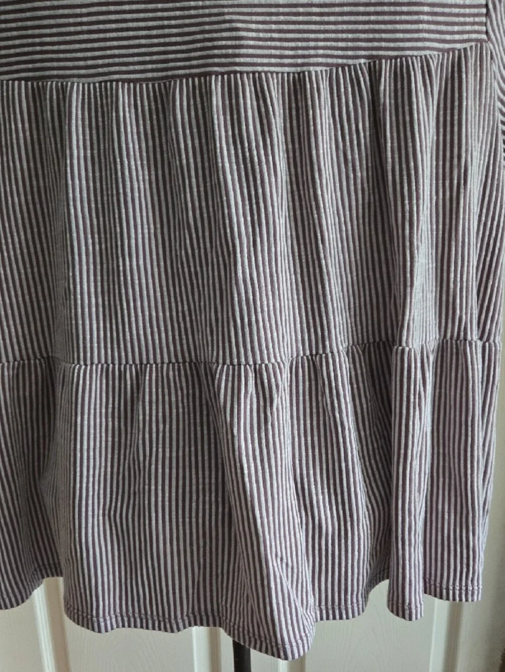 Exclusive One Striped Short-Sleeve Peplum Babydoll Top in Maroon Stripe-Size XL
